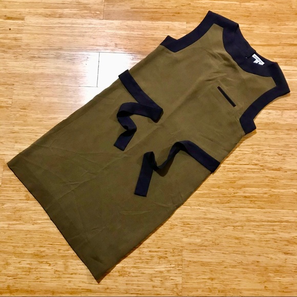 Lacoste Midi Silk Dress Olive W/Navy Trim Sz. 36/4 - Picture 8 of 9